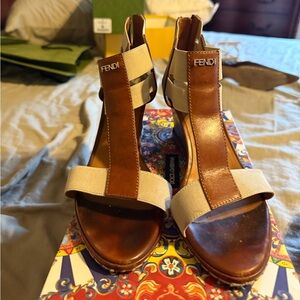 Fendi Brown and Tan Stiletto Sandals